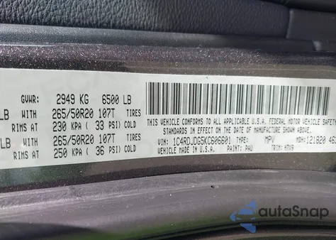 2019 Dodge Durango Gt Awd z USA, uszkodzony, nr VIN 1C4RDJDG5KC606601